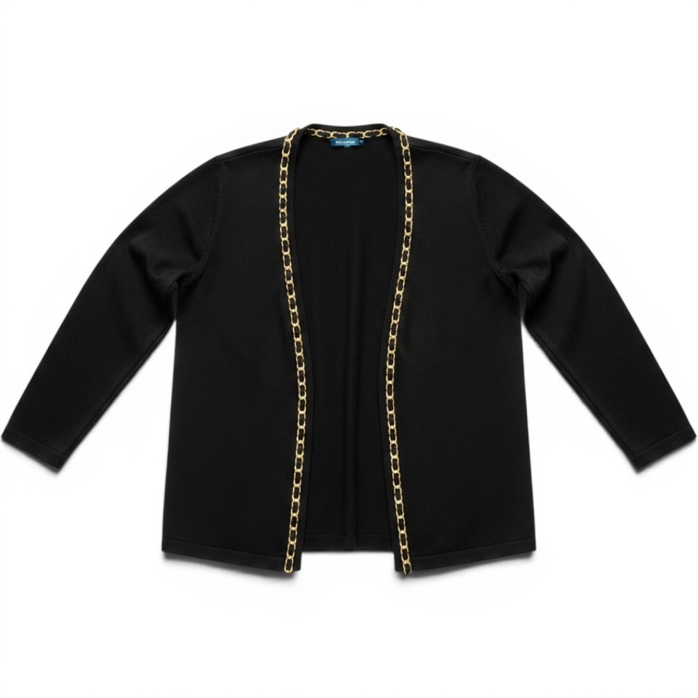 J.McLaughlin Chain Trim Open Front Cardigan Black Gold‎ Cotton Modal Size Medium
